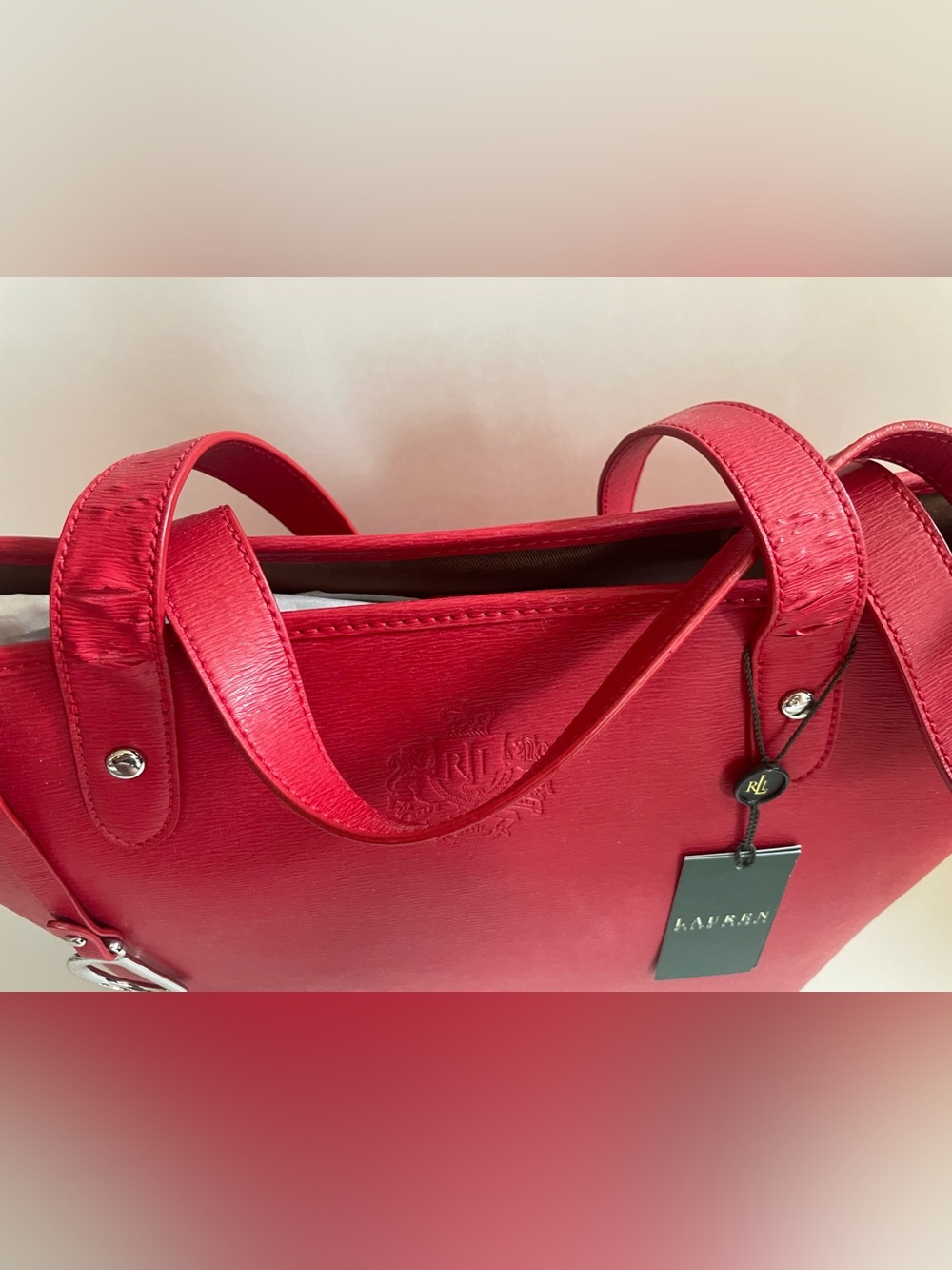 Lauren Ralph Lauren Newbury Classic Tote Red with Charm - Picture 6 of 14